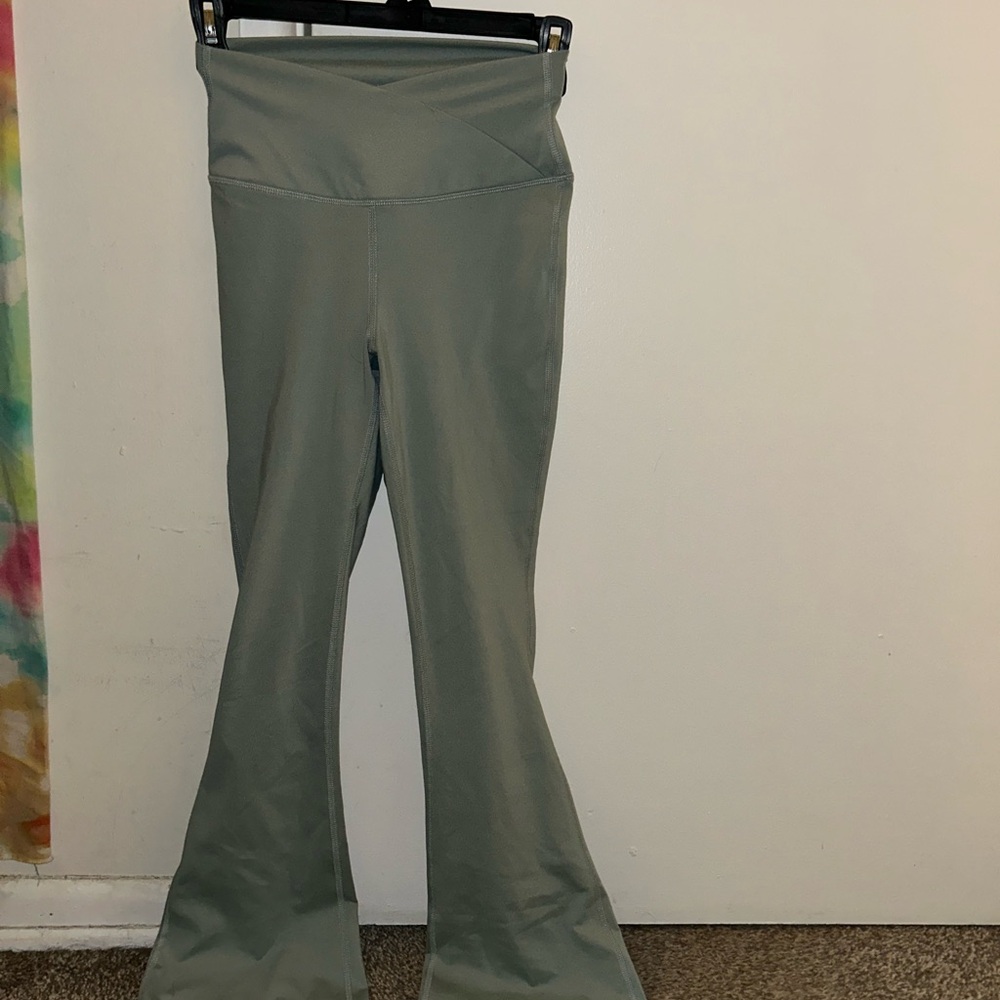 High-Waisted Flare Leggings in Sage Green
